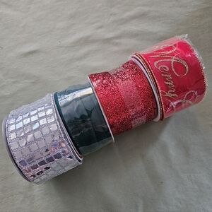 NEW Ashland Christmas Set of 4 Festive Ribbon Rolls (3 x Wired & 1 x Regular)